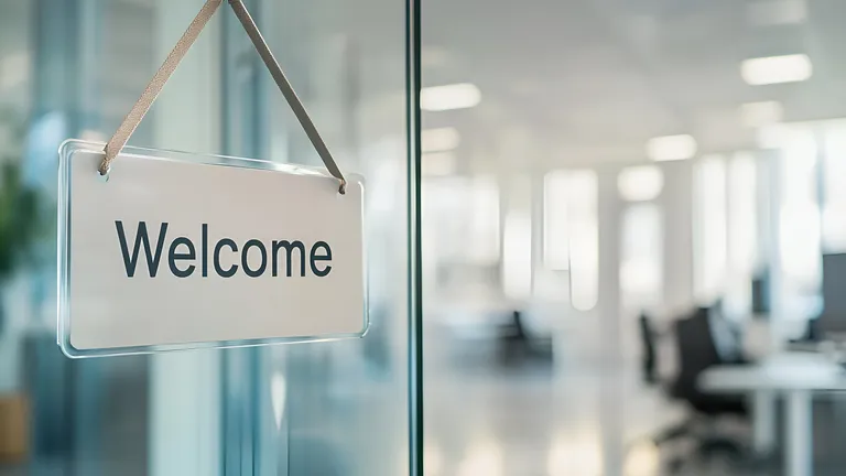 Office door with welcome sign